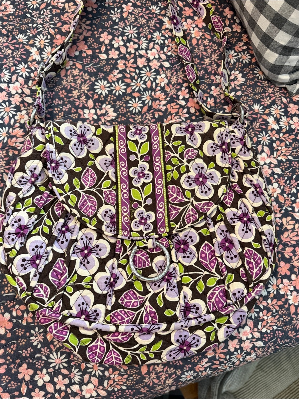 Vera Bradley Plum Petals Floral Quilted saddle Bag